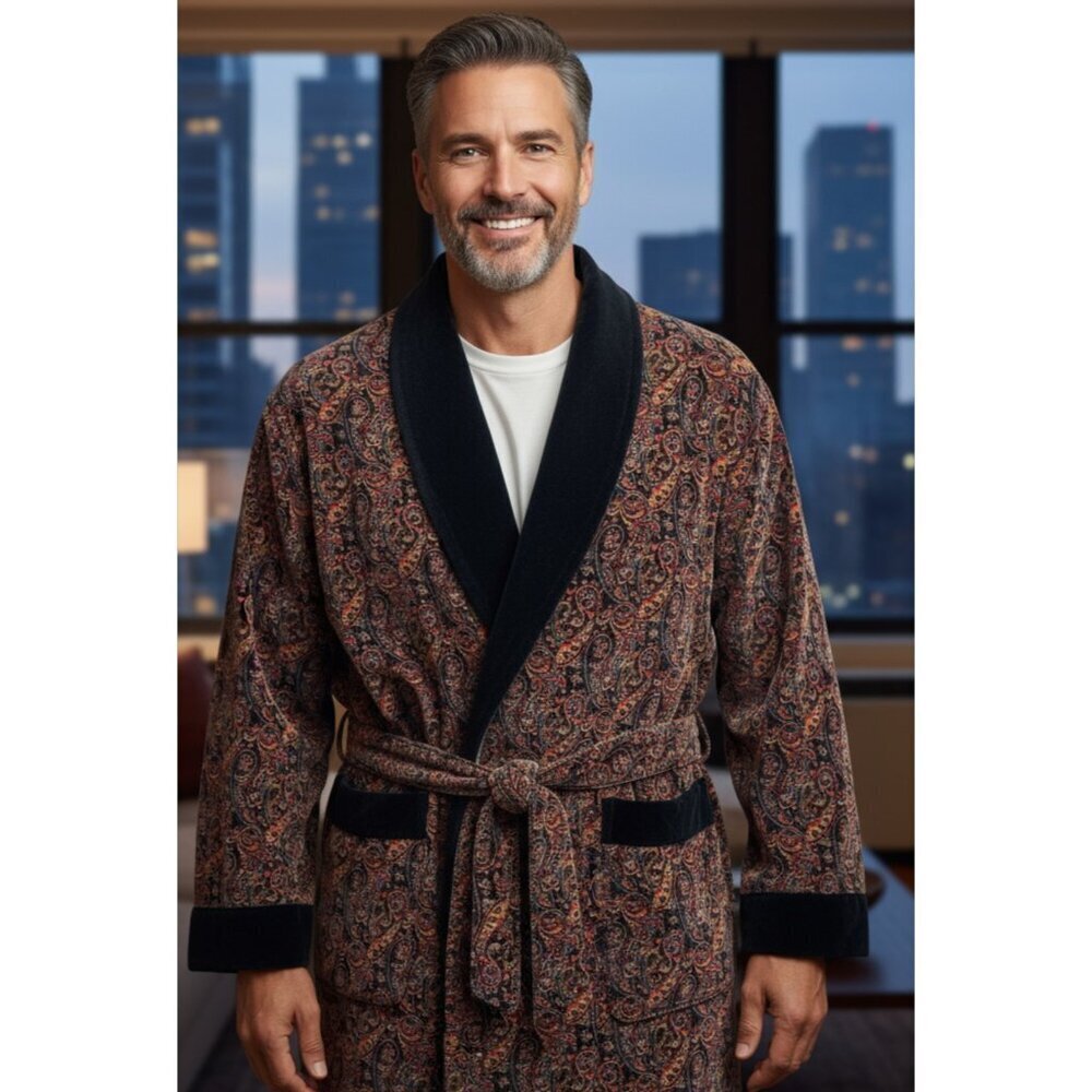 Vintage Club Lounge Paisley Velour Men's Smoking Jacket Size XL